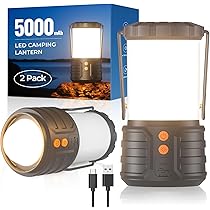 2 Pack LED Camping Lantern with 5000mAh Rechargeable Battery